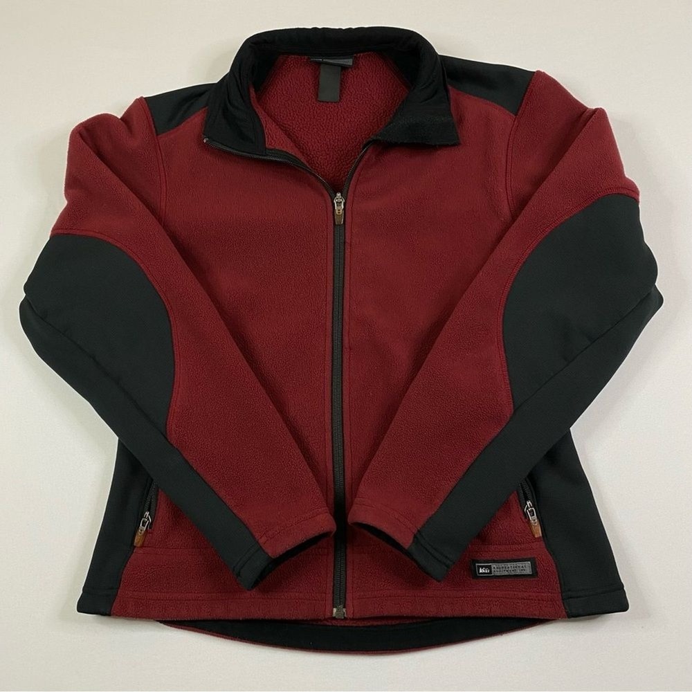 REI Polartec Fleece Jacket‎ Womens S Cardinal Red Black Zip Up Outdoors Hiking